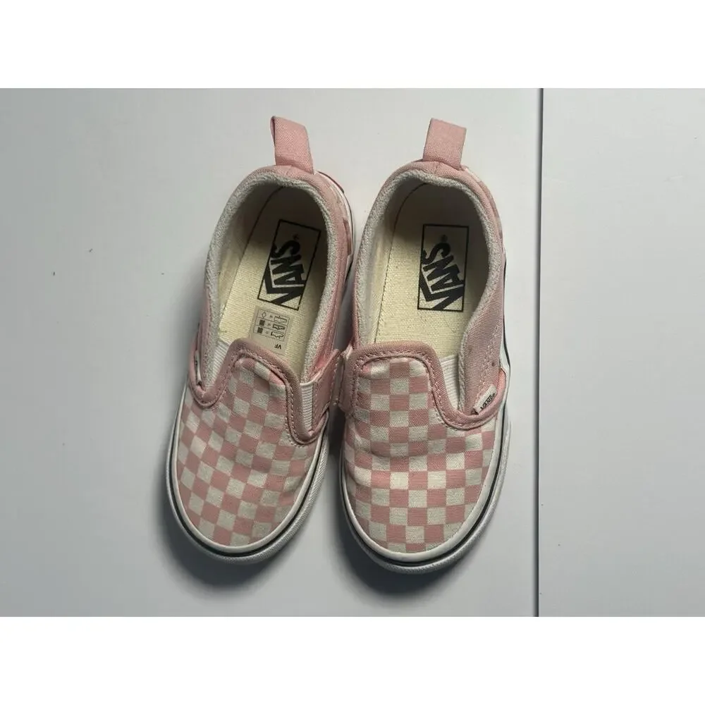 Vans Classic Slip On V Pink White Checkerboard Toddler Shoes Size 9.5